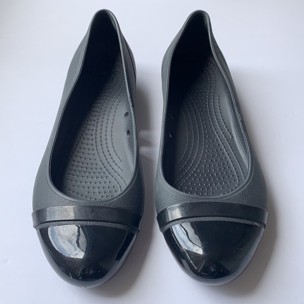 CROCS Cap Toe Flat Slip On Rubber Shoe Black GUC